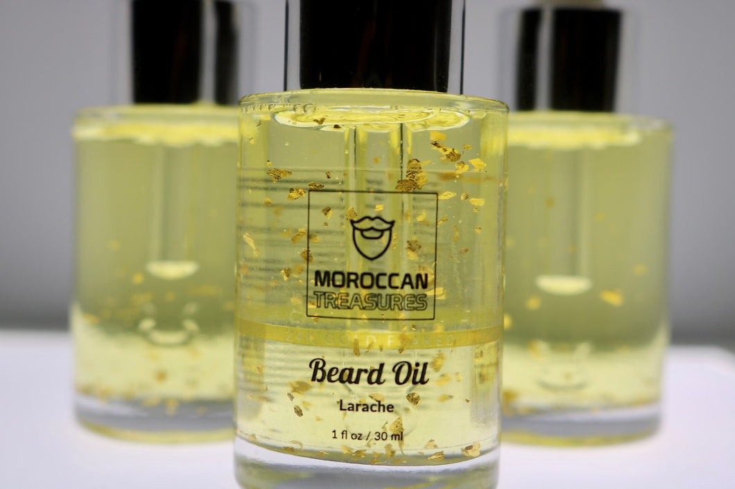 Beard Oil for Men Larache- 24k Gold Flaked 100% organic cold-pressed Argan oil